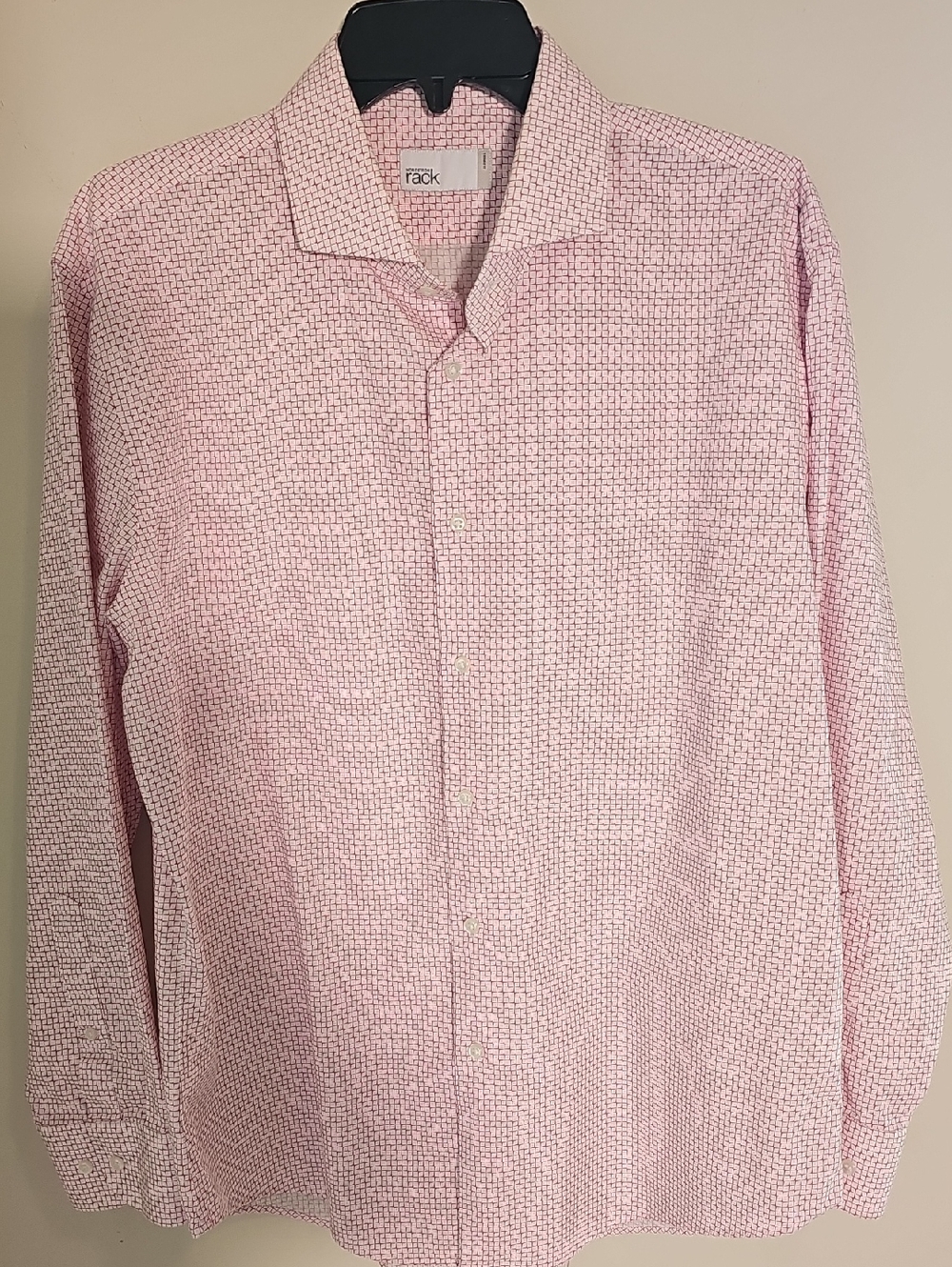 Nordstrom Rack Trim Fit Button Down Mens Size L Pink Geometric Print Long Sleeve